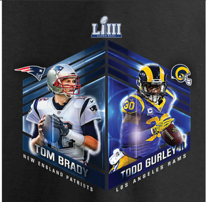 Men's Los Angeles Rams vs. New England Patriots NFL Pro Line by Fanatics Branded Black Super Bowl LIII Bound Dueling Audible Player Graphic T-Shirt