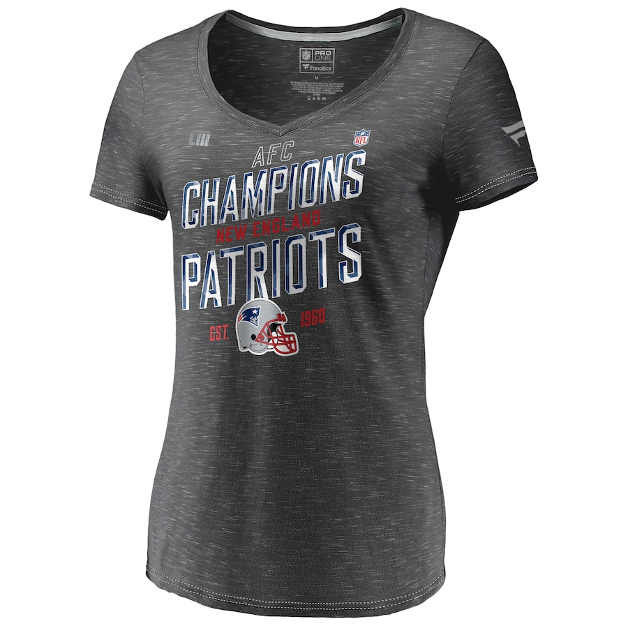 Women's New England Patriots NFL Pro Line by Fanatics Branded Graphite  AFC Champions Trophy Collection V-Neck T-Shirt