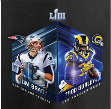 Load image into Gallery viewer, Men&#39;s Los Angeles Rams vs. New England Patriots NFL Pro Line by Fanatics Branded Black Super Bowl LIII Bound Dueling Audible Player Graphic T-Shirt