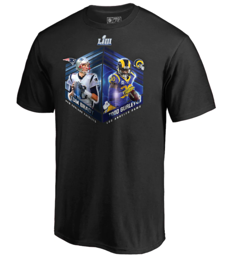 Men's Los Angeles Rams vs. New England Patriots NFL Pro Line by Fanatics Branded Black Super Bowl LIII Bound Dueling Audible Player Graphic T-Shirt